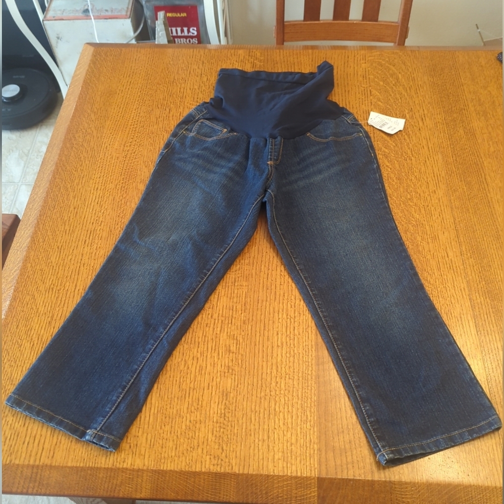 Motherhood Maternity │Small │Capri Denim Jeans Dark Wash │Full Elastic Band │NEW